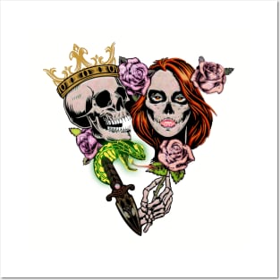 skeleton couple with roses Posters and Art